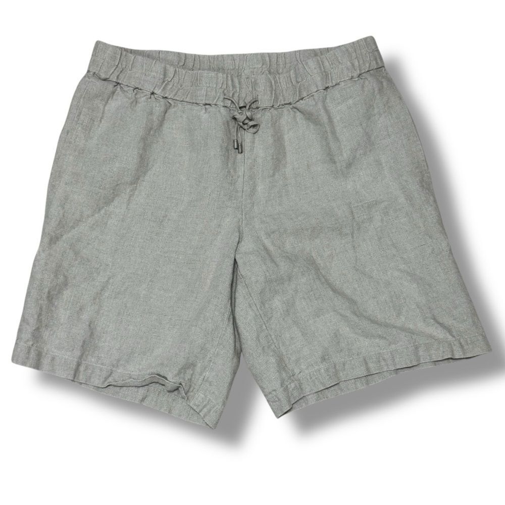 Eileen Fisher Linen Shorts L Beige Drawstring Coastal Minimal Summer Style